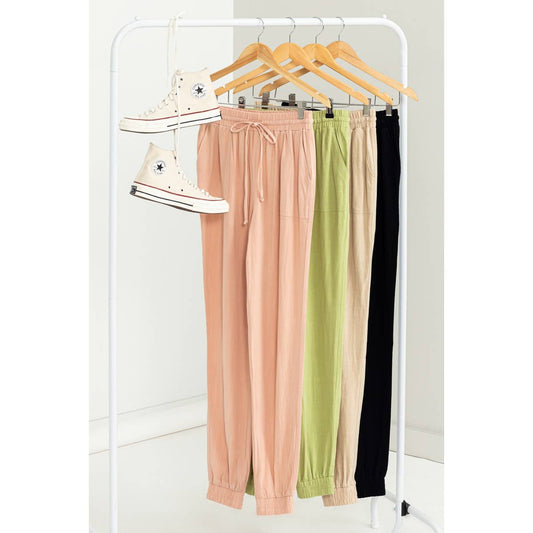 DZ23A546-Linen Drawstring Jogger Pants