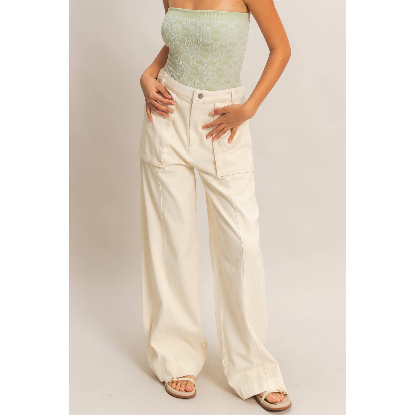 High Rise Cargo Pants With Ankle Ties