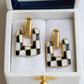 Checkered Pattern Square Shape Stud Dangle Earrings