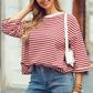Stripe Bowknot Cutout Back Drop Shoulder Wide Bracelet Tee