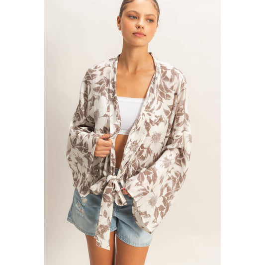 Floral Tie-Front Kimono