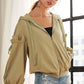 RUFFLED PUFF SLEEVE ZIP UP HOODIE