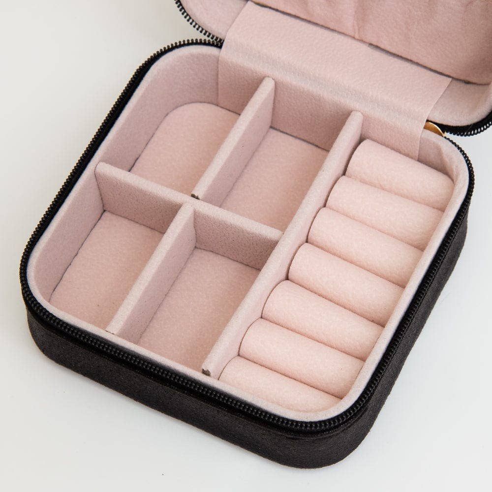 Rhinestone Zip Around Square Jewelry Box