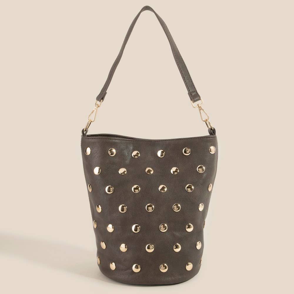 Studded Leather Bucket Bag