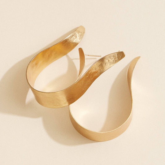 Gold-Tone Sculptural Wave Statement Hoop Earrings