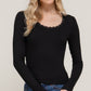 Long Sleeve Scoop Neck with Lace Trim Rib Knit Top