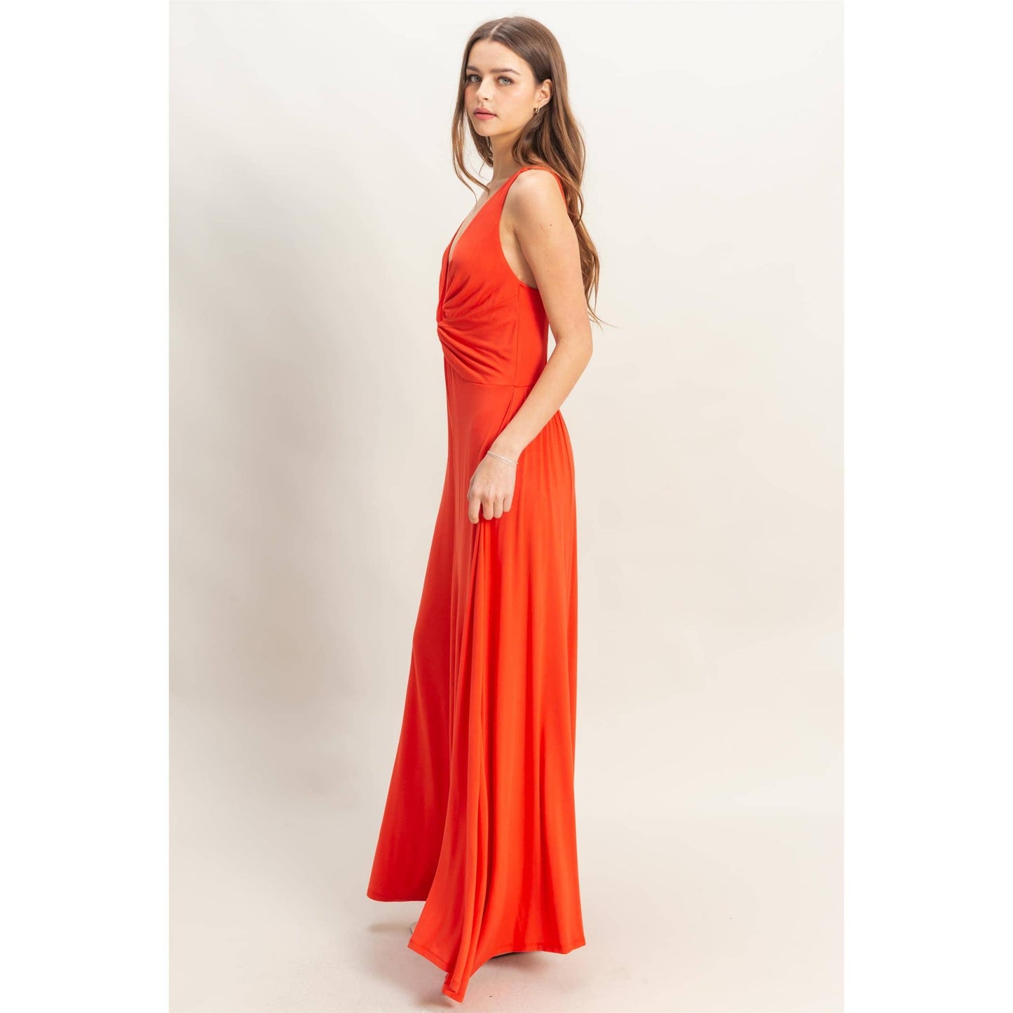 HF25C959-Knotted Bust Sleeveless Jersey Jumpsuit