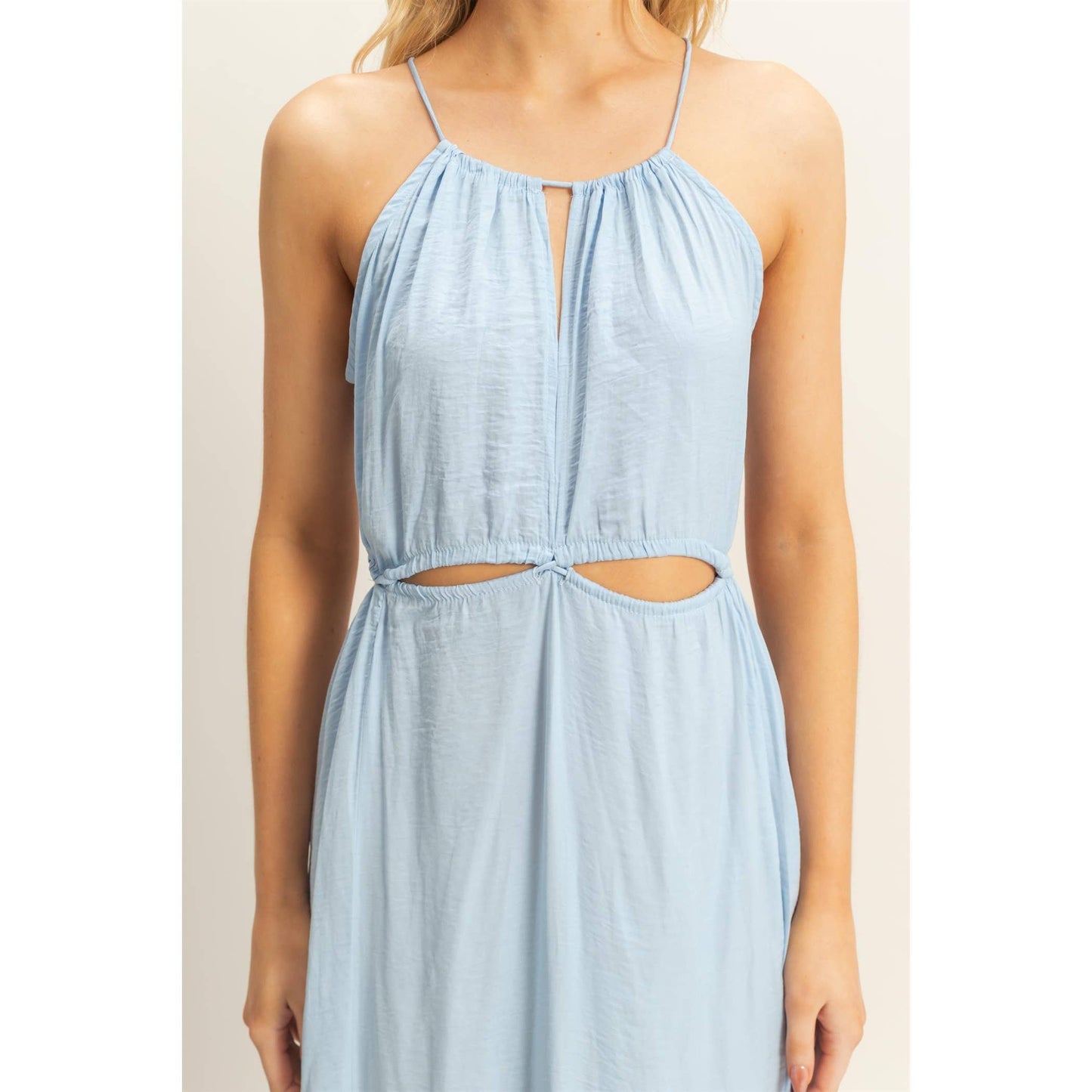 HF25E129-Side Cutout Side Slit Maxi Dress