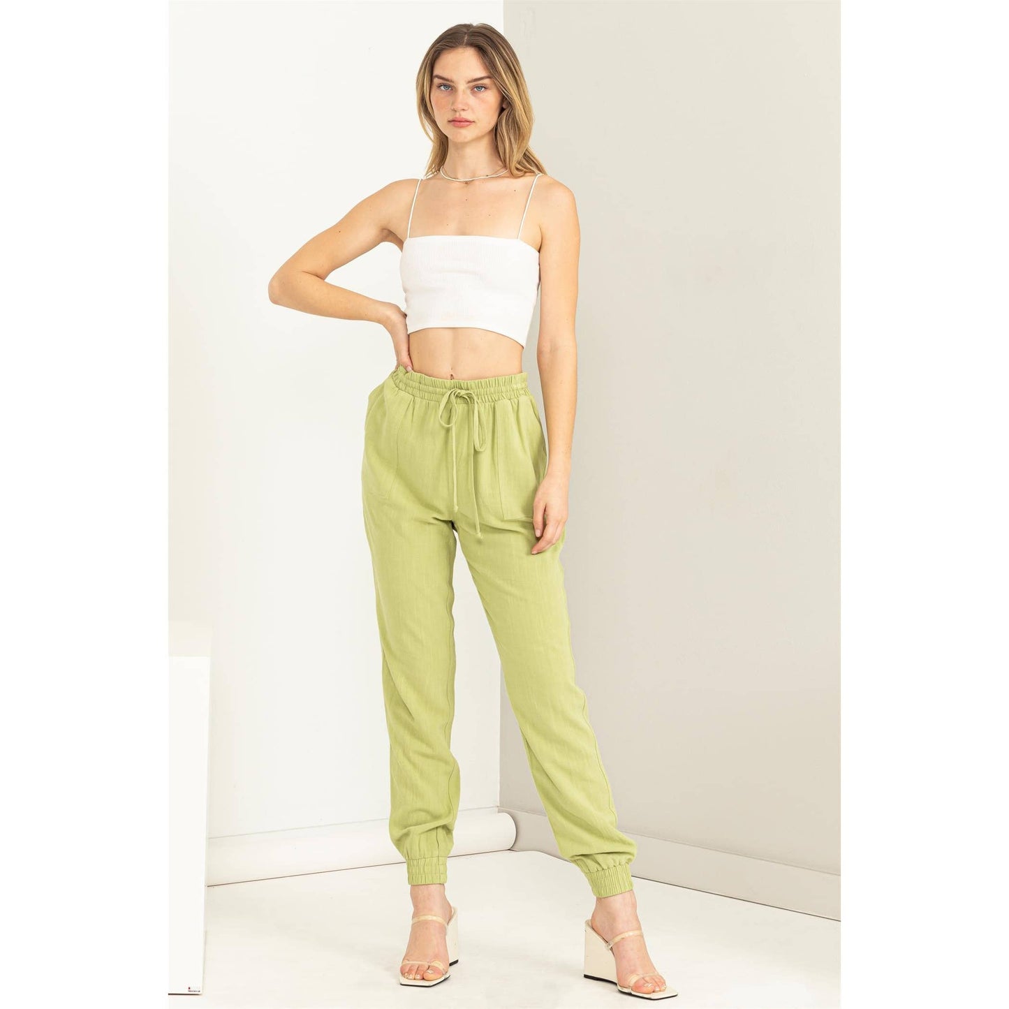 DZ23A546-Linen Drawstring Jogger Pants