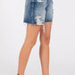 P1355R-MD HIGH RISE RIGID RELAXED MIDI SHORT W/ FRAYED HEM