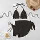 3PCS Solid Color Lace Backless Swimwear