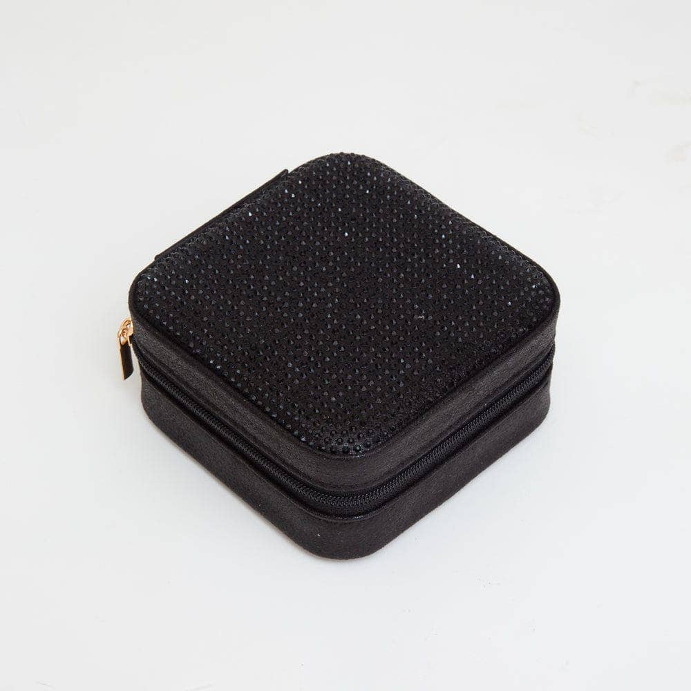 Rhinestone Zip Around Square Jewelry Box