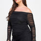 The Monica Plus Size Over the Shoulder Ruched Mesh Top