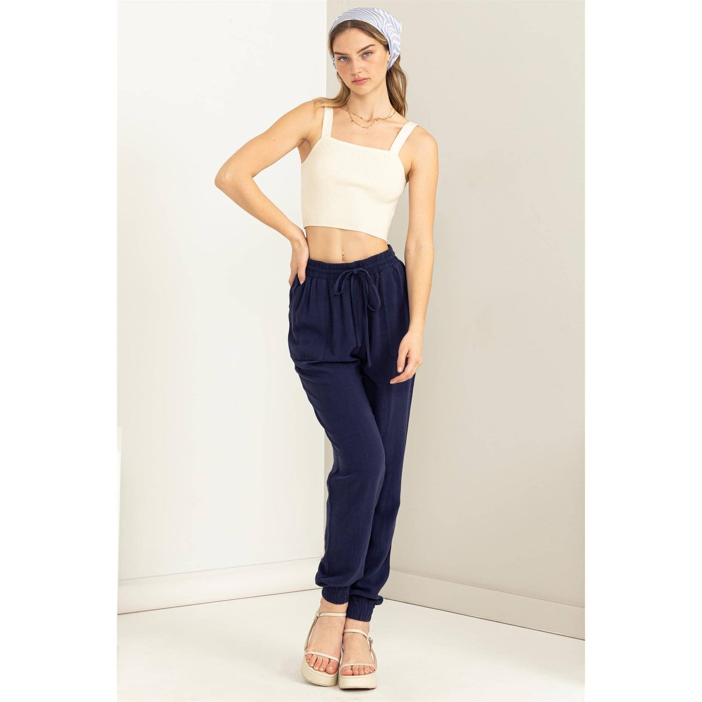 DZ23A546-Linen Drawstring Jogger Pants