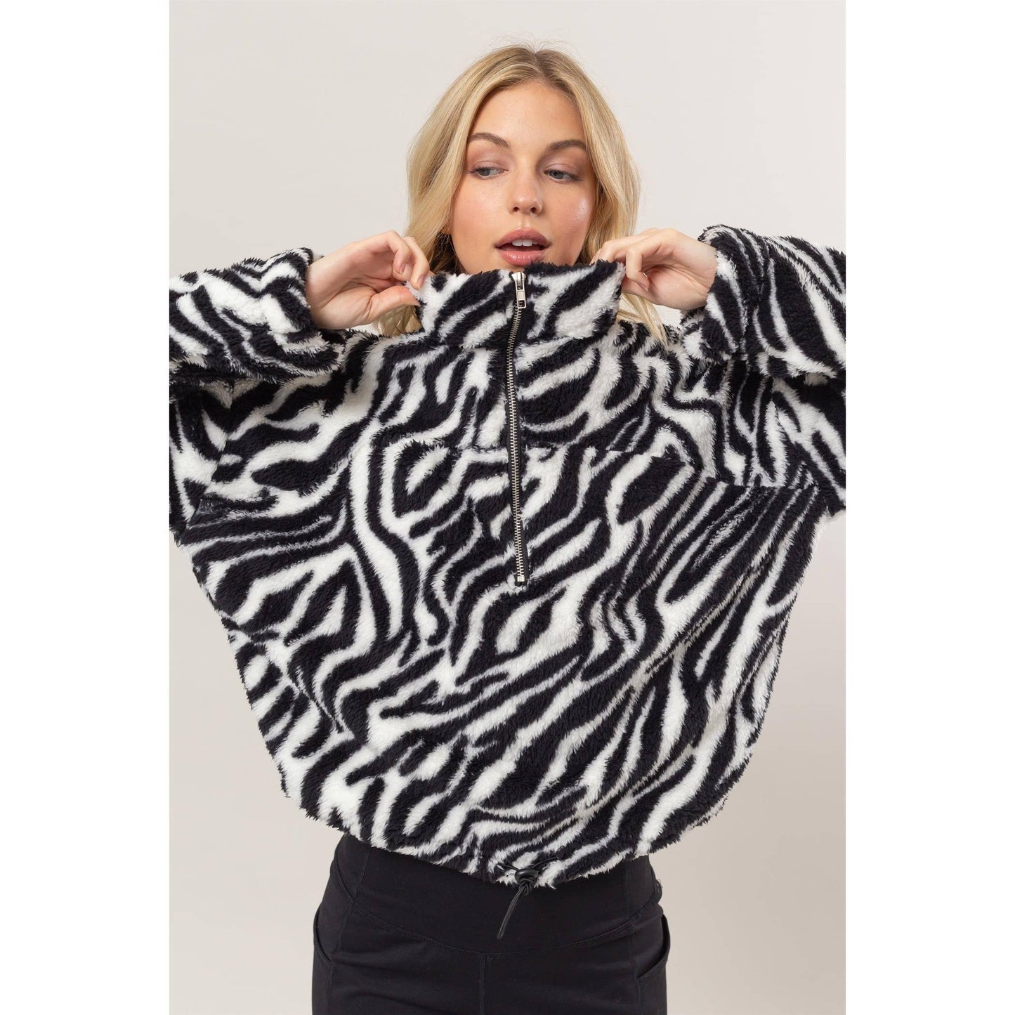 Animal Print Sherpa Half-Zip Pullover