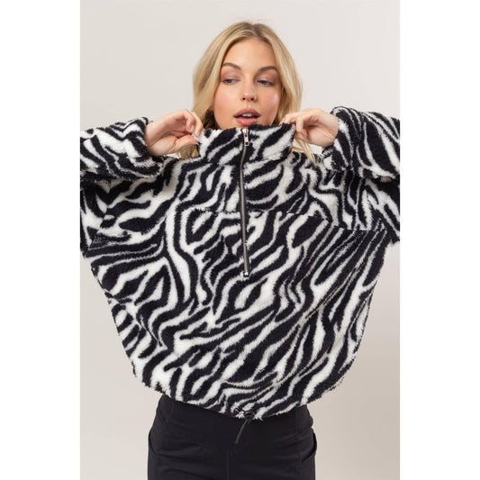 Animal Print Sherpa Half-Zip Pullover