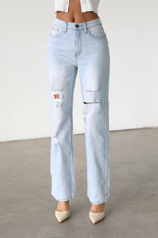 High Rise Straight Leg Denim Jeans-7106