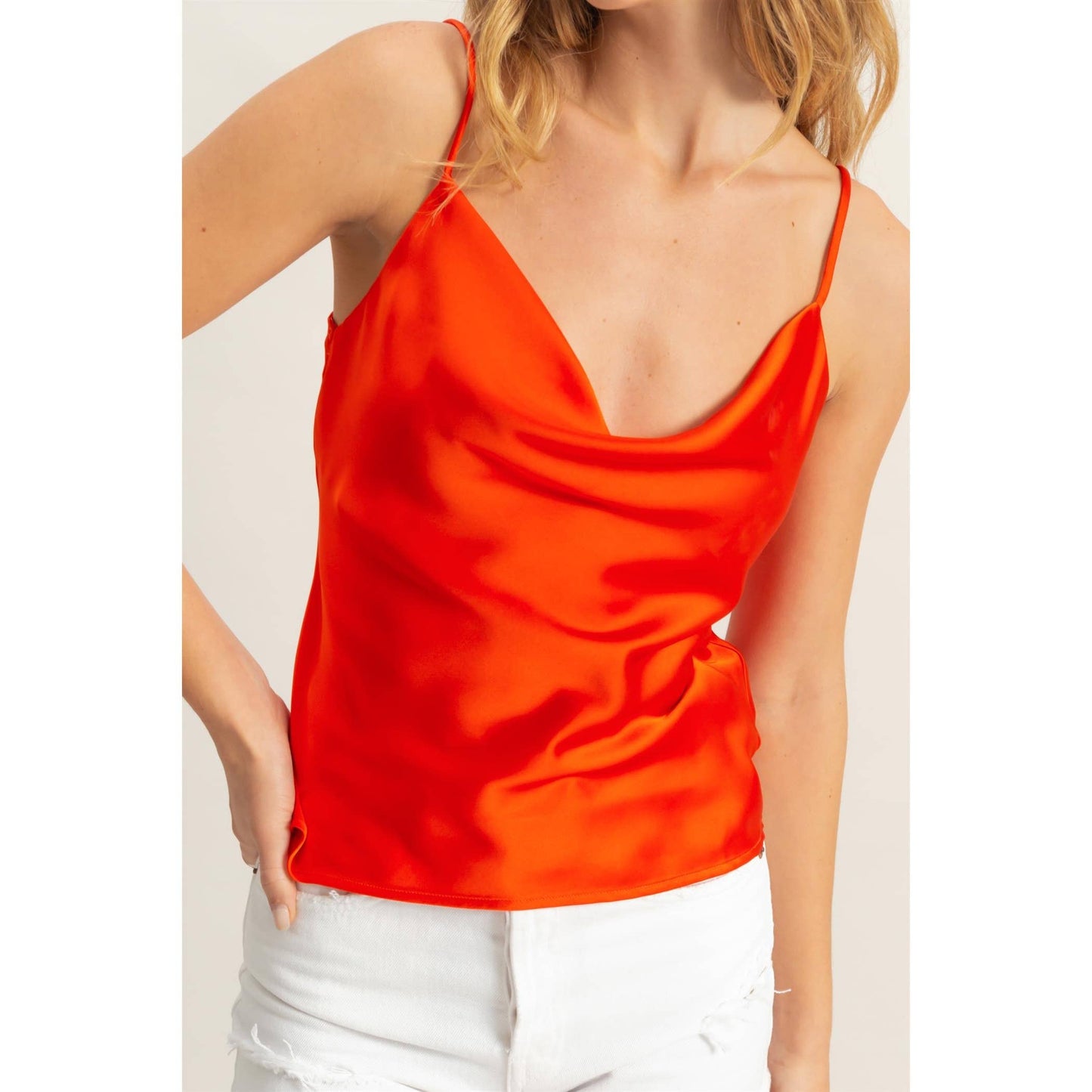 DZ25C247-Basic Satin Cami Cowl Neck Top