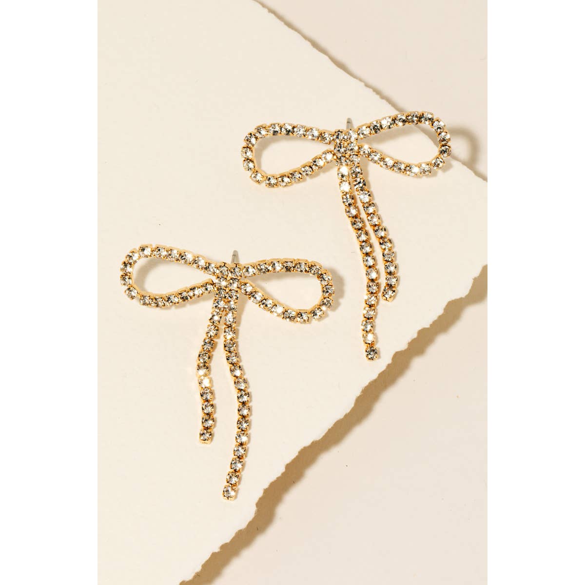 Rhinestone Pave Ribbon Bow Stud Earrings