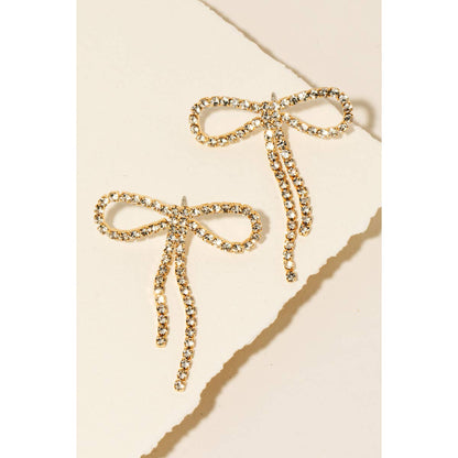 Rhinestone Pave Ribbon Bow Stud Earrings