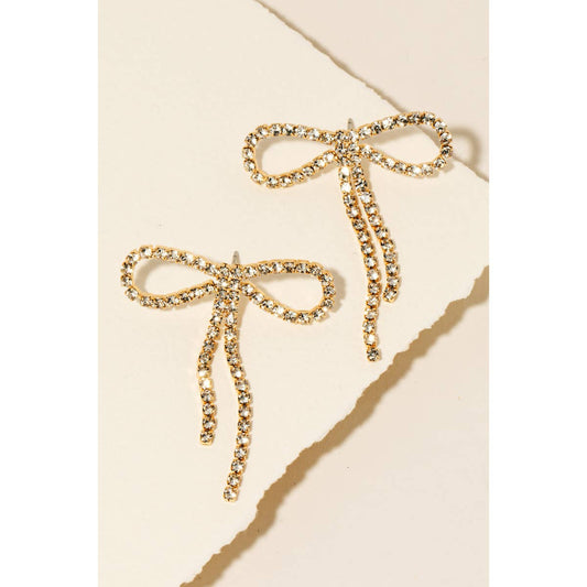 Rhinestone Pave Ribbon Bow Stud Earrings