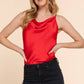 `' SLIM FIT COWL NECK SATIN CAMI TOP