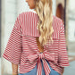 Stripe Bowknot Cutout Back Drop Shoulder Wide Bracelet Tee