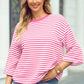 Stripe Bowknot Cutout Back Drop Shoulder Wide Bracelet Tee