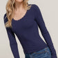 Long Sleeve Scoop Neck with Lace Trim Rib Knit Top