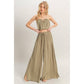 HF25E001-SET-Ruched Top And High Waist Pants Set