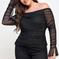 The Monica Plus Size Over the Shoulder Ruched Mesh Top