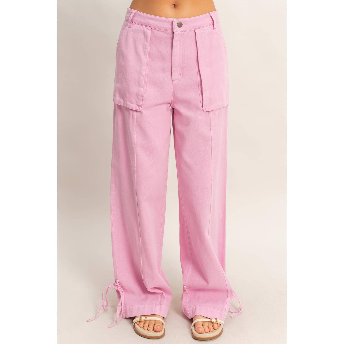 High Rise Cargo Pants With Ankle Ties