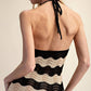 Crochet Halter Side Slit Maxi Dress - Taupe/Black