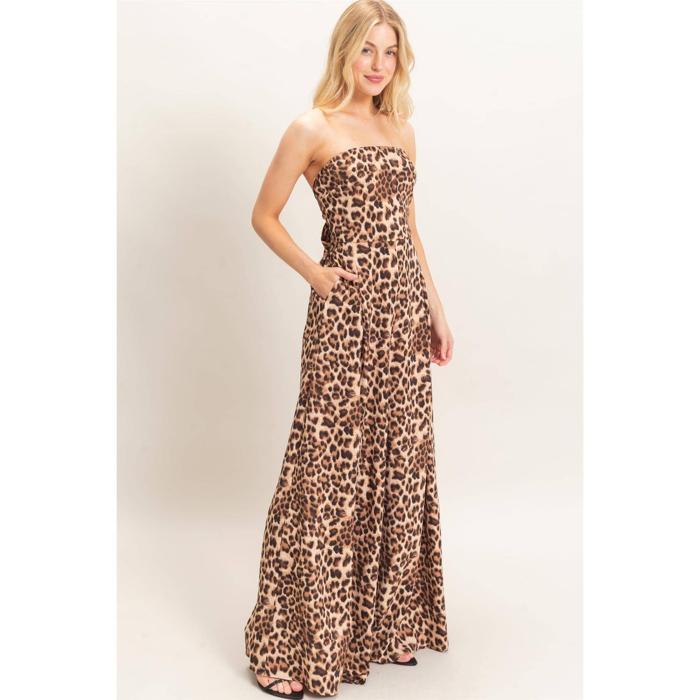 Leopard Print Strapless Jumpsuit