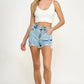 STRETCH HIGH RISE RIPPED FREY HEM DENIM SHORTS