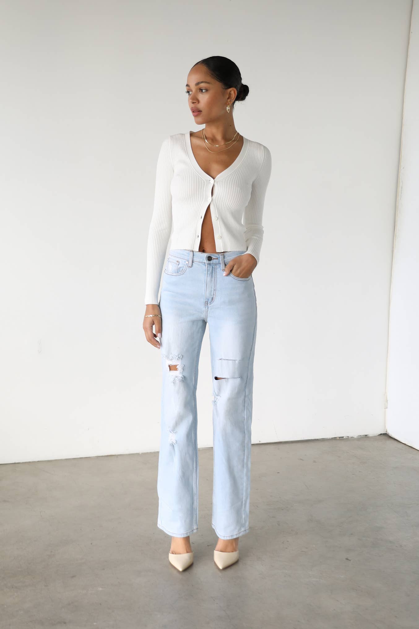 High Rise Straight Leg Denim Jeans-7106