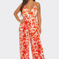 BCCJ71690  Suspender Print Pleated Jumpsuit