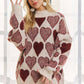 MOCK NECK HEART PRINT PULLOVER SWEATER