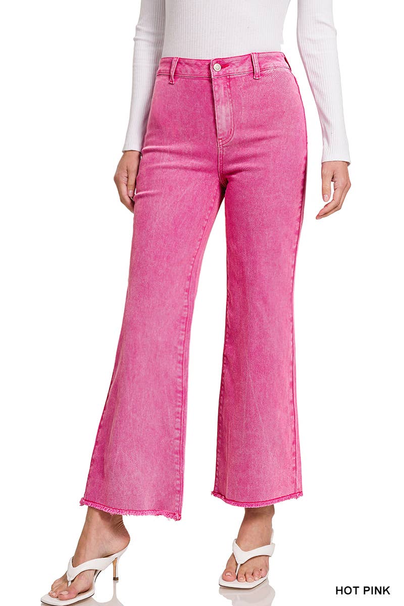 .SI-24919 Acid Washed Frayed Cutoff Hem Straight Wide Pants 0607