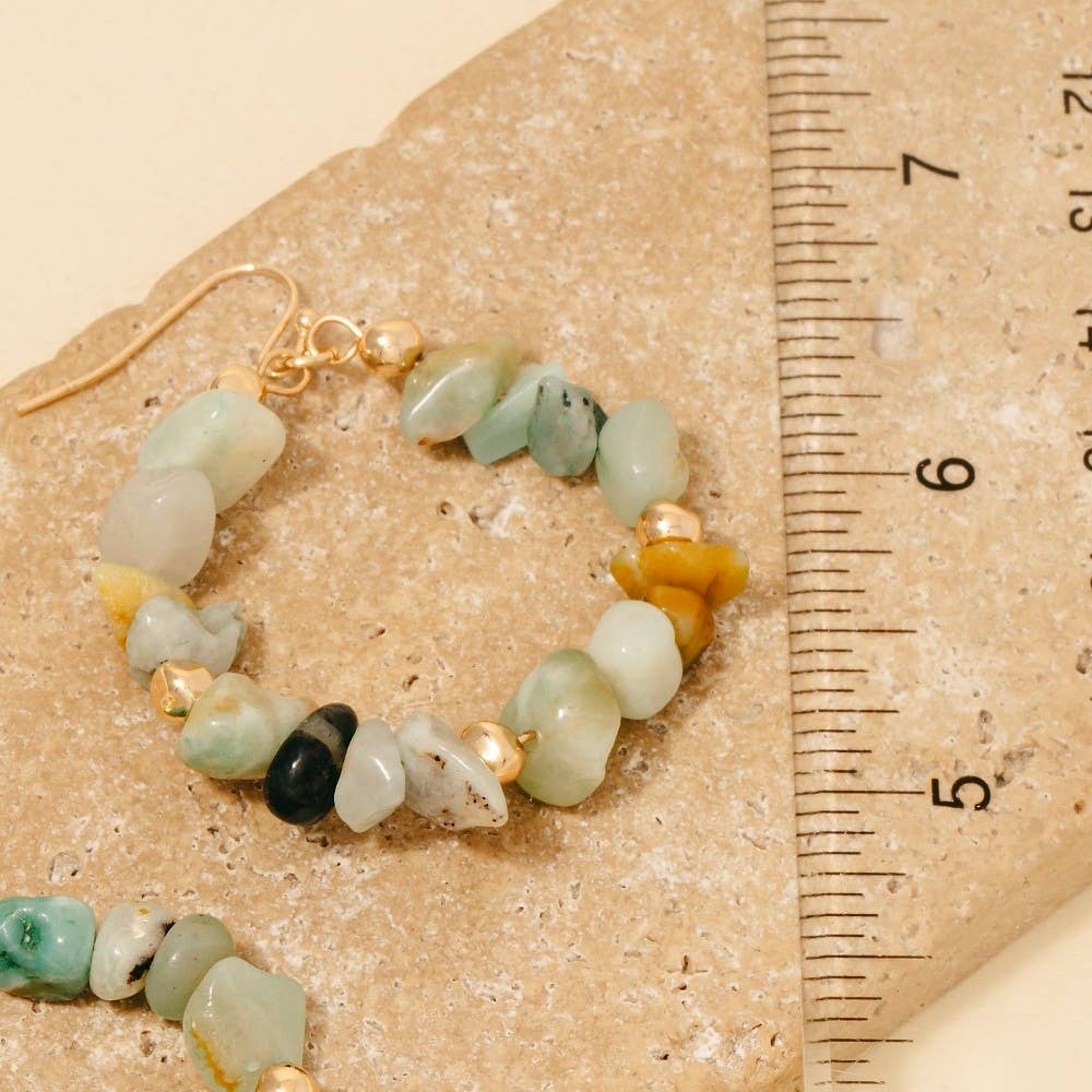 Semi Precious Stone Chip Beaded Hoop Dangle Earrings