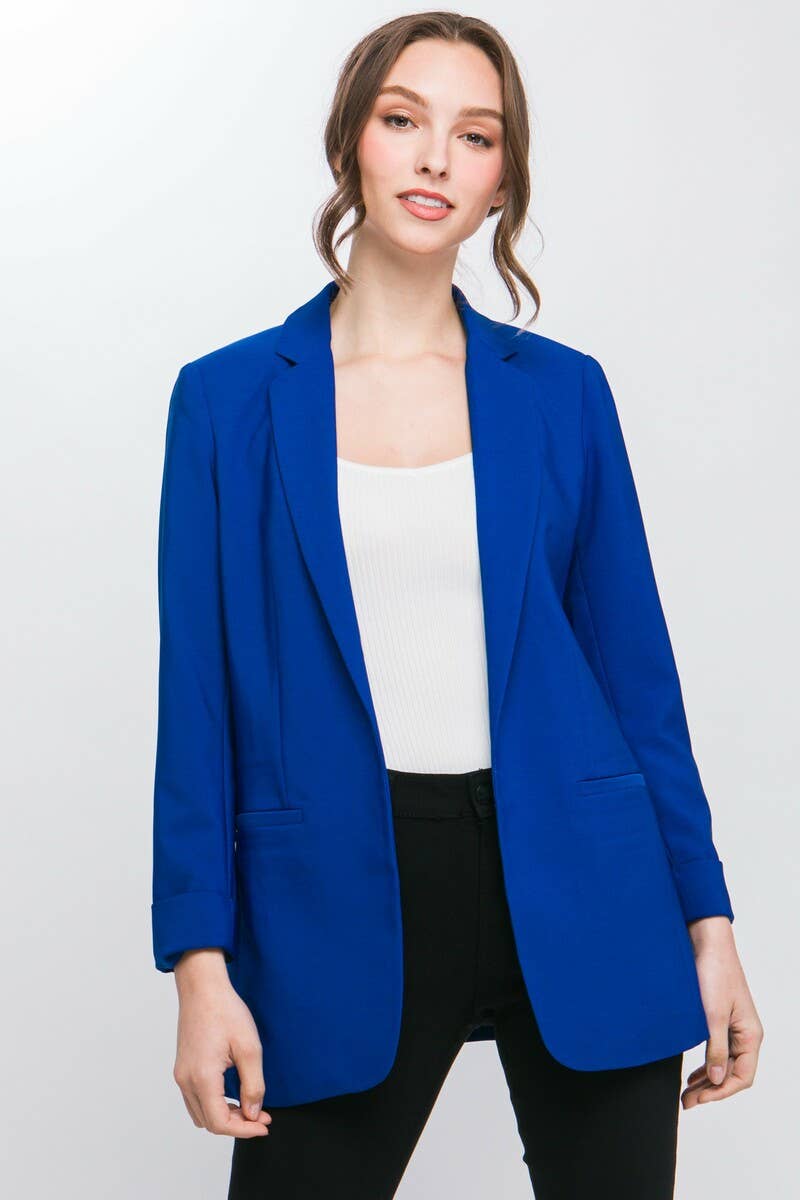 `"._ Woven Solid Classic Blazer