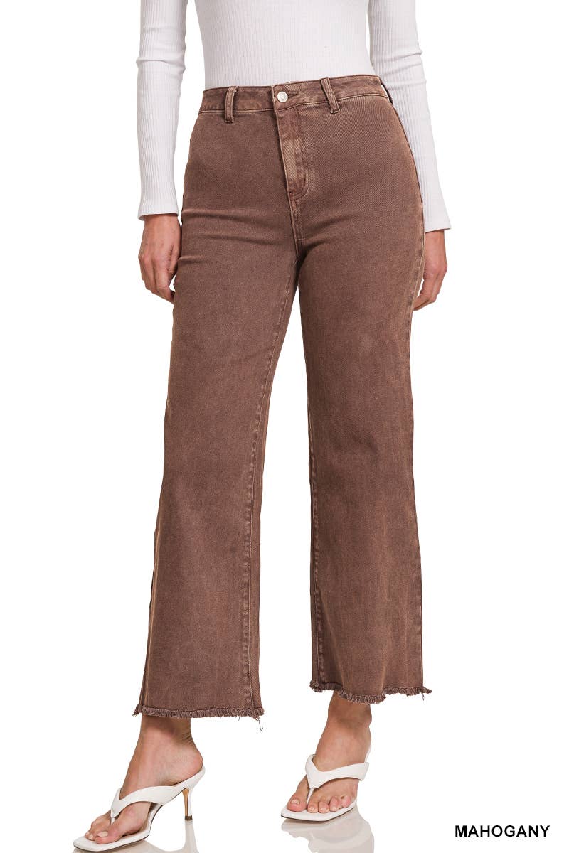 .SI-24919 Acid Washed Frayed Cutoff Hem Straight Wide Pants 0607