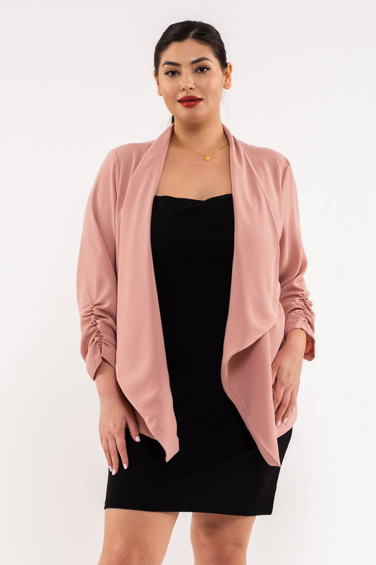 PLUS 3/4 ROUCHED SLEEVE BLAZER