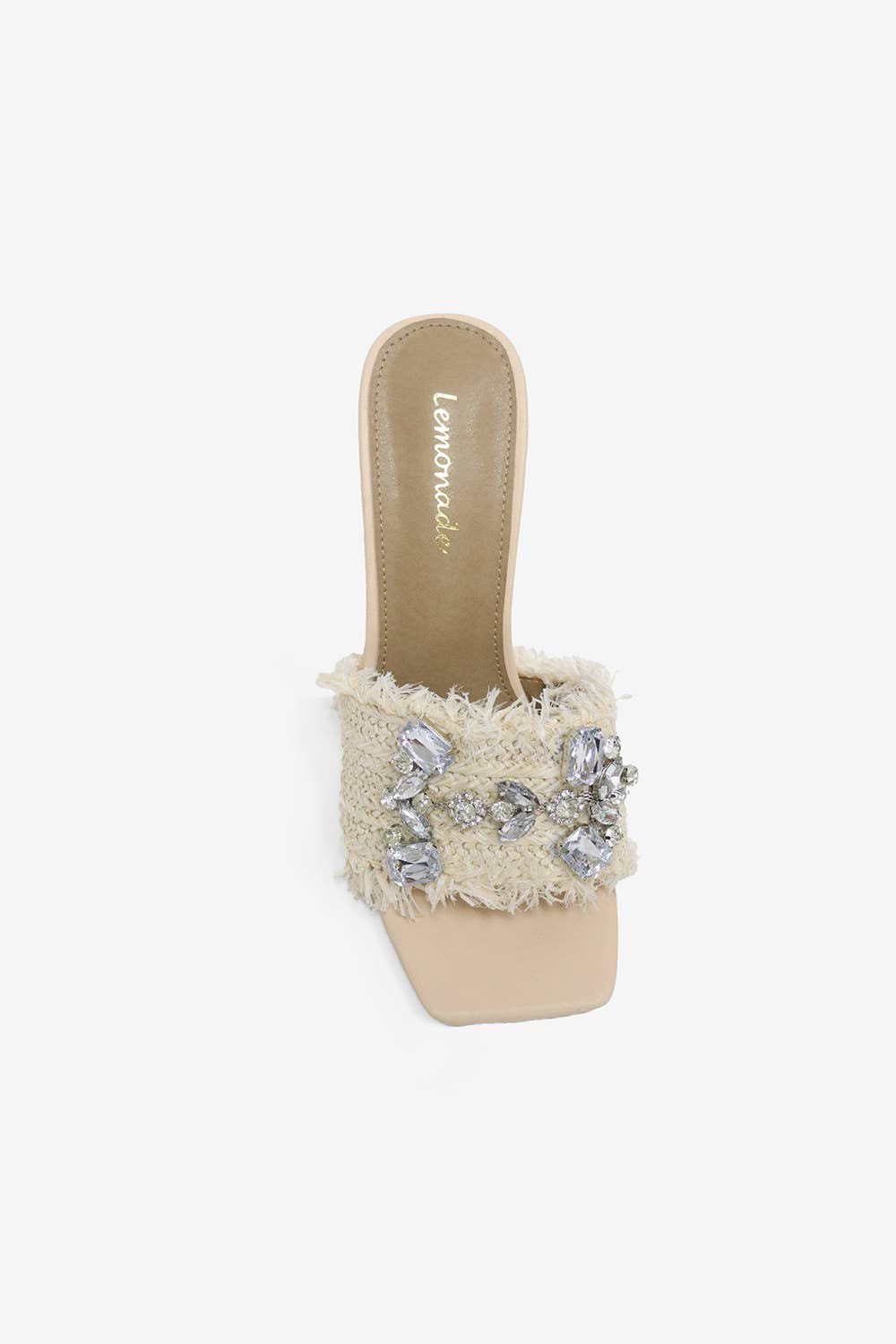 KIDMAN - Raffia Floral Heels, Rhinestone Embellishments