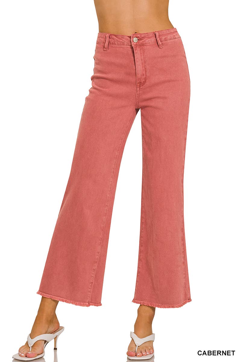 .SI-24919 Acid Washed Frayed Cutoff Hem Straight Wide Pants 0607