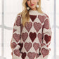 MOCK NECK HEART PRINT PULLOVER SWEATER
