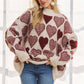 MOCK NECK HEART PRINT PULLOVER SWEATER