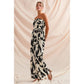 PRINTED STRAPLESS BACK SMOCKED TUBE TOP JUMPSUIT