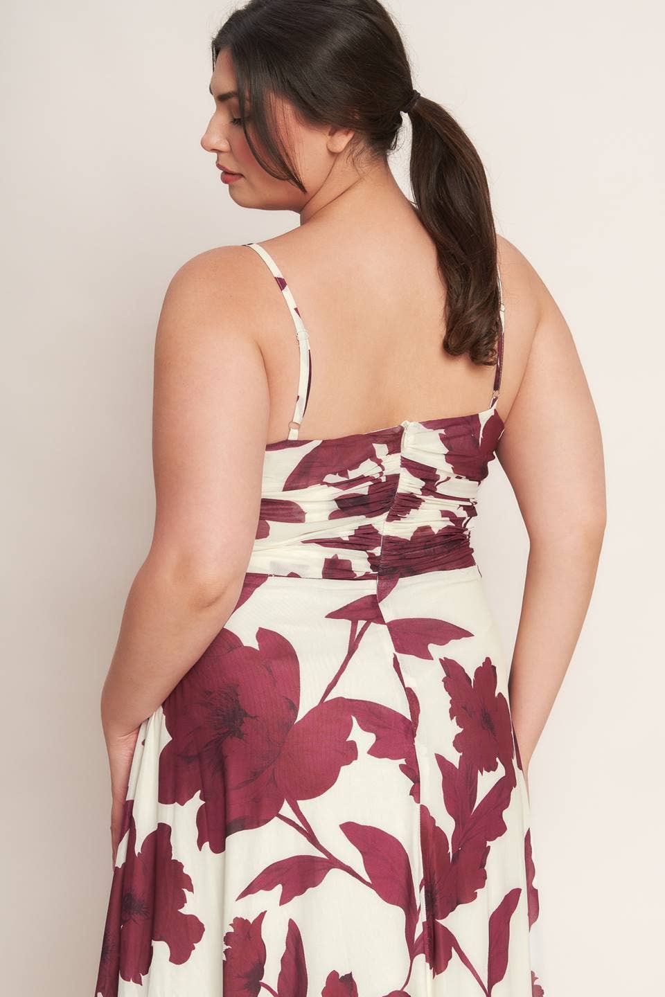 Plus Maroon Floral Mesh Midi Dress