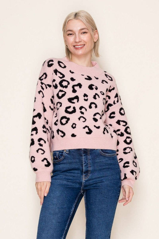 Long Sleeve Leopard Print Knit Sweater